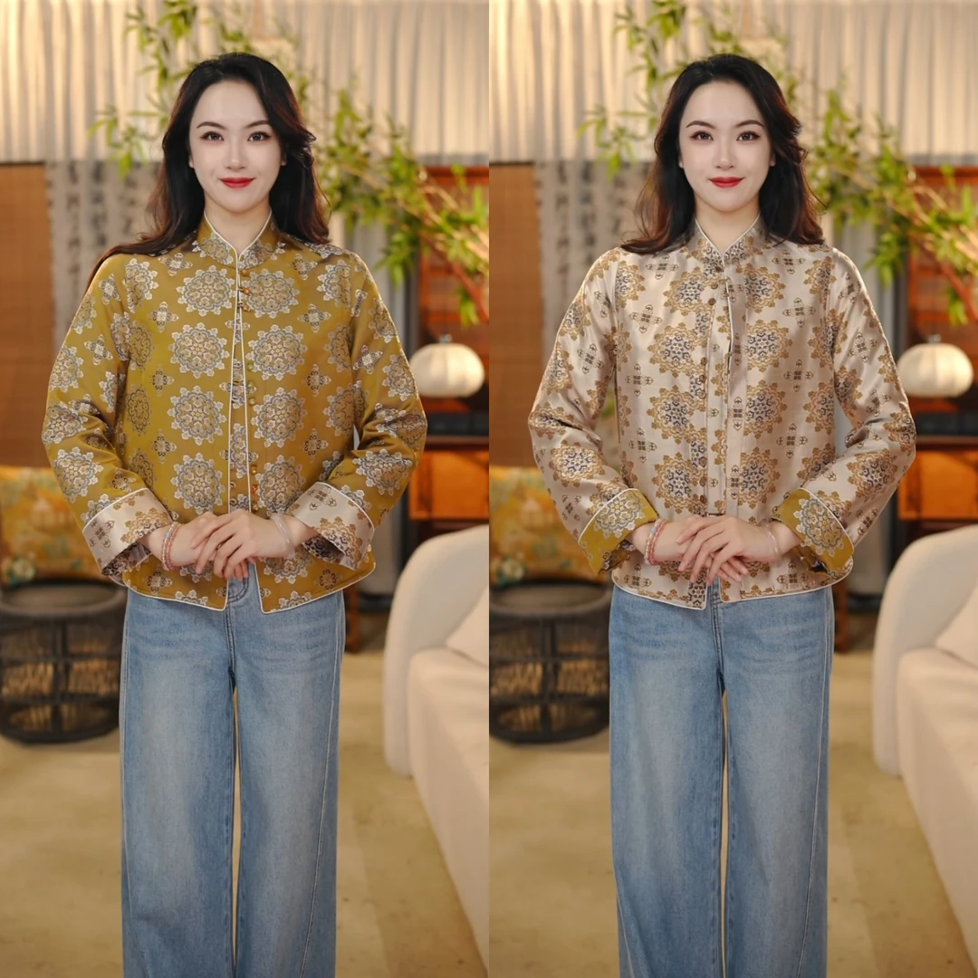 【海棠】新中式桑蚕丝中国风复古时尚气质百搭双面穿外套女25236