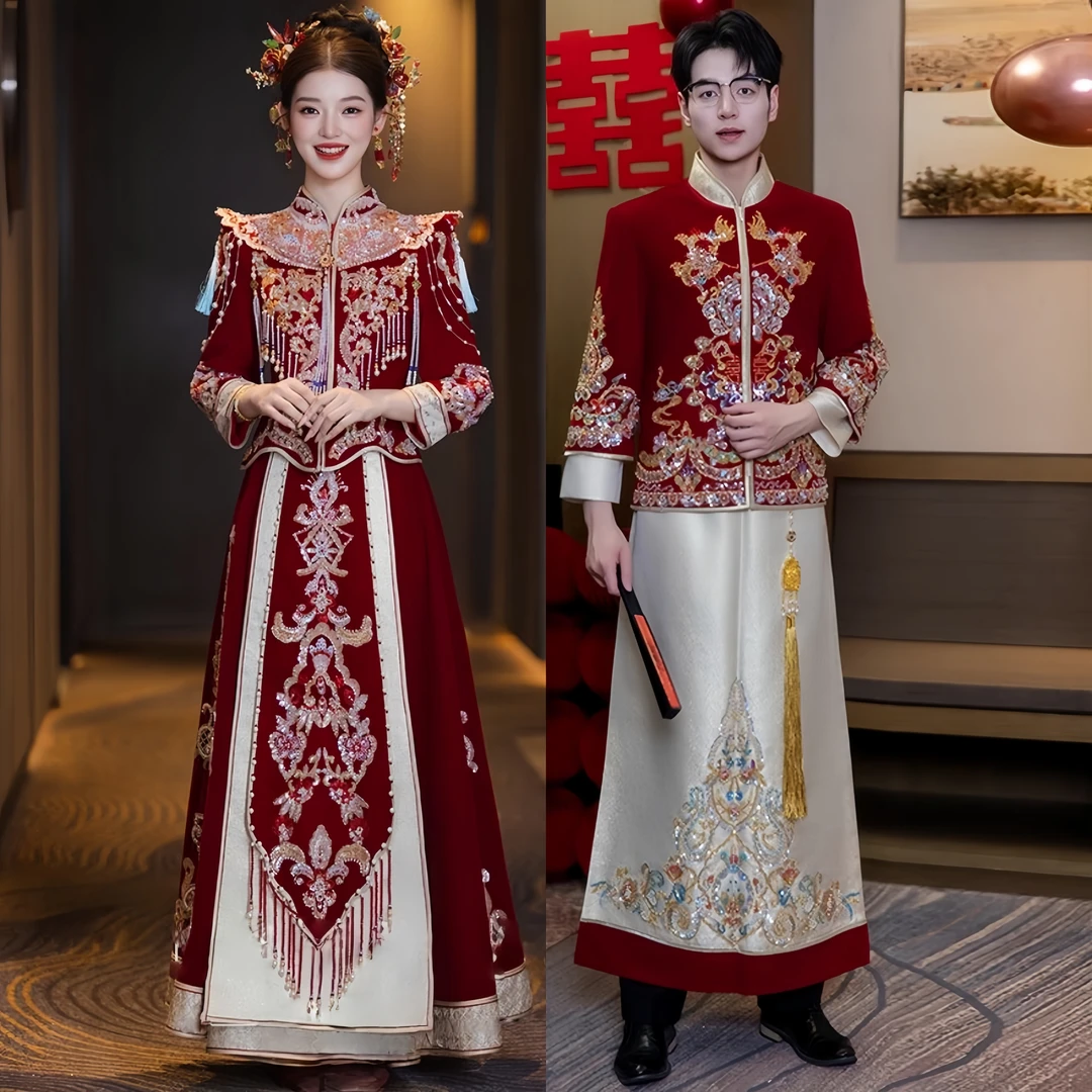 丝绒高级感秀禾服婚服2025新款新娘结婚重工中式嫁衣敬酒服出阁服