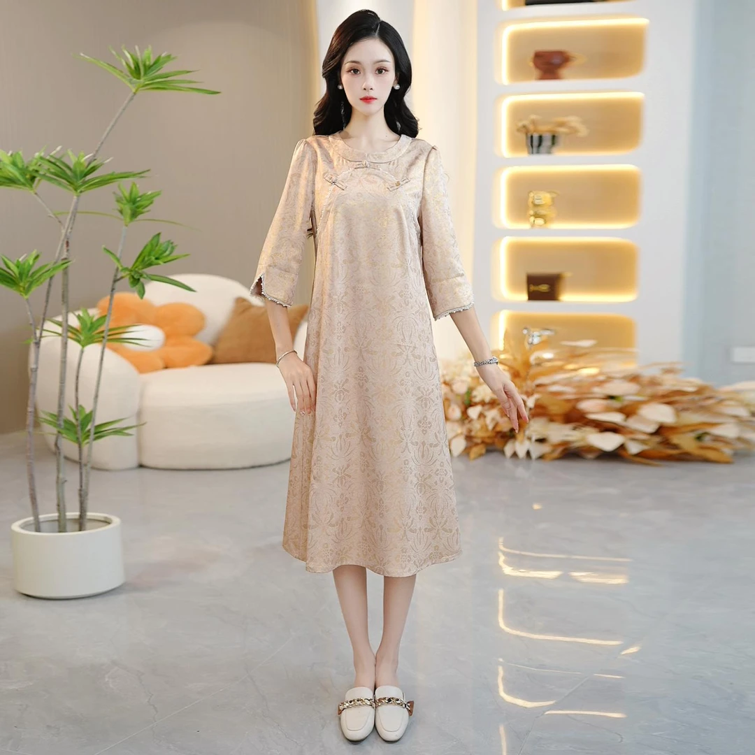 常规连衣裙秋季女款花色连衣裙汉服气质蕾丝复古宽松【SJYH2783】