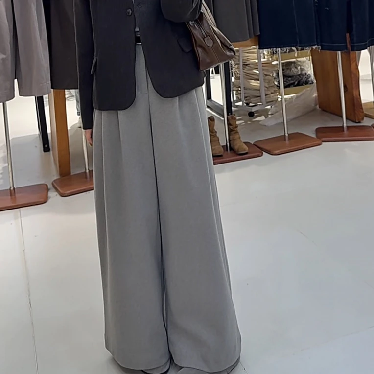 【鞠子JuZi】873#高级灰斜纹呢料小众洋气阔腿拖地裤（长约100）