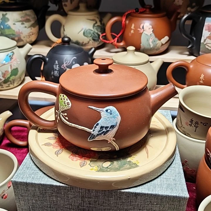 建水紫陶堆雕复烧茶壶全品9号200cc