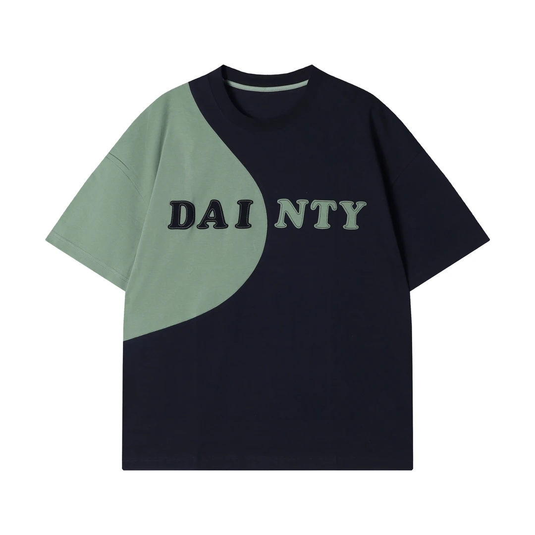 夏季新款时尚个性韩版拼接撞色字母圆领短袖T恤百搭情侣嘻哈上衣