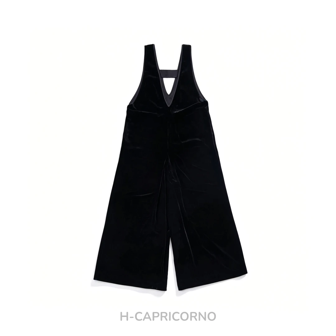 H-CAPRICORNO高品真丝丝绒深V领无袖阔腿显瘦宽松一体式女连体裤