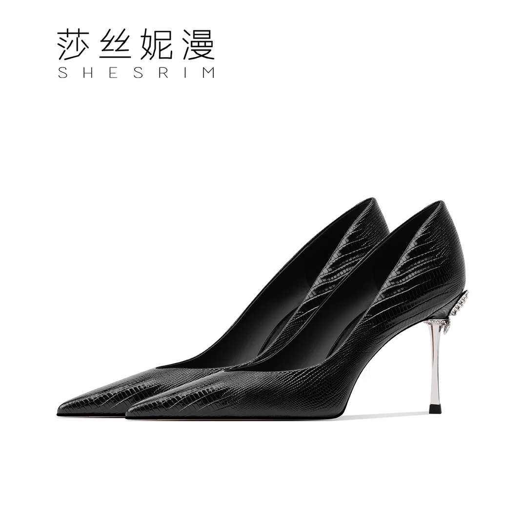 D81-春季新款黑色细跟气质时尚时尚黑色尖头细高跟