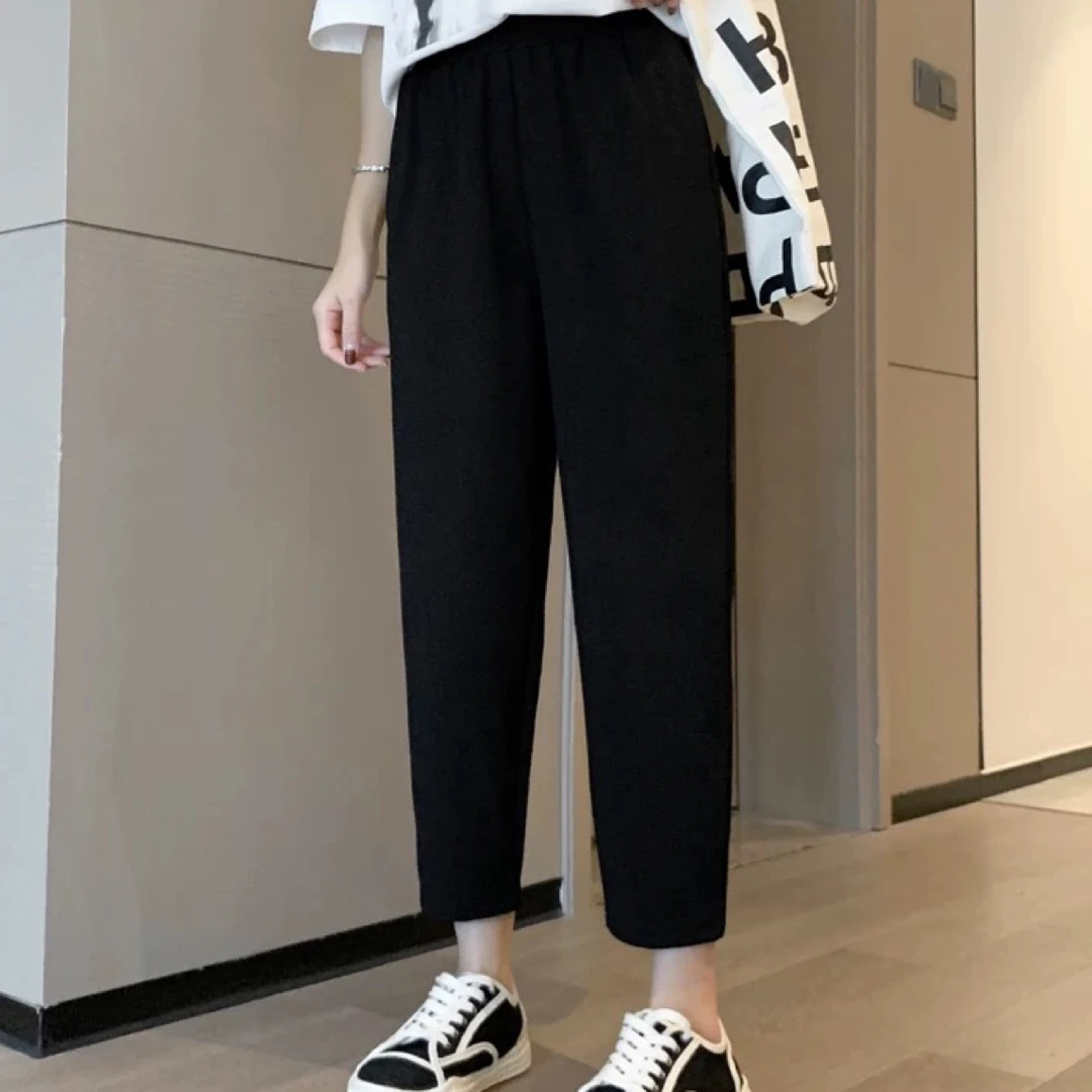 6098中高腰显瘦哈伦裤女秋季新款宽松遮肉简约百搭高弹休闲萝卜裤