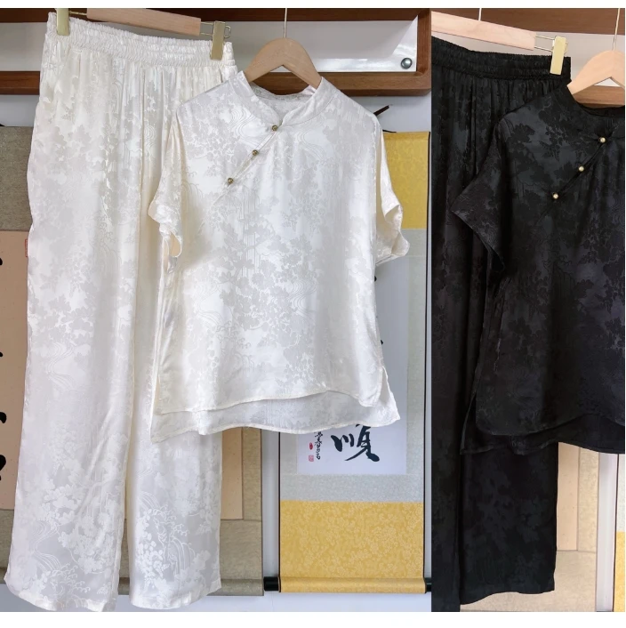 新中式国风两件套提花立领斜襟套装女