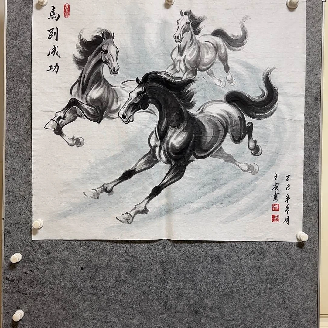 横款周士辰水墨写意骏马图