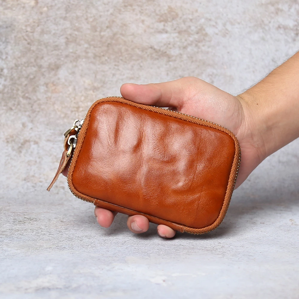 休闲植鞣皮竖款钥匙包女士城市运动真皮零钱包头层牛皮休闲风卡包