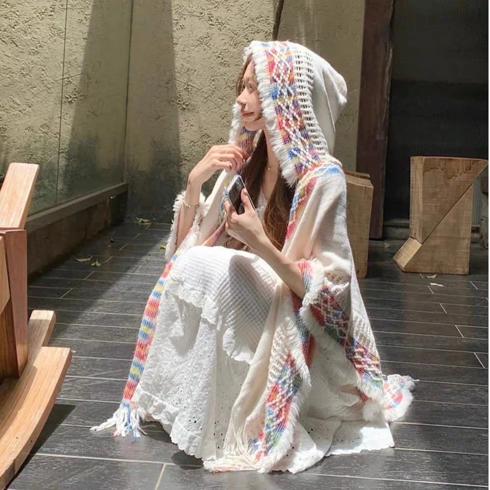 甩帽款民族风披肩斗篷春款旅游拍照外套