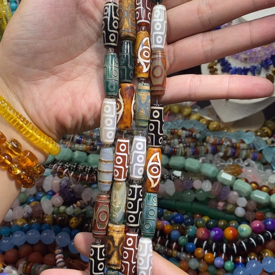未镶嵌，天珠顶珠多宝10×30mm，石英质玉