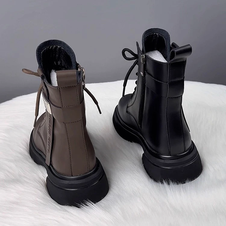 WANSSENY厚底马丁靴女2025新款秋冬季英伦风爆款超火显瘦加绒短靴