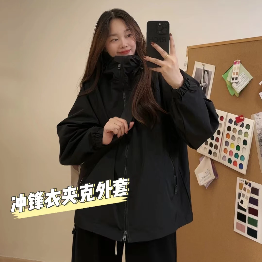 GTNER连帽抽绳拉链长袖冲锋衣女秋季休闲百搭显瘦上衣外套E138