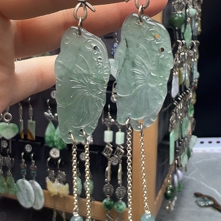 翡翠银S925镶嵌耳饰