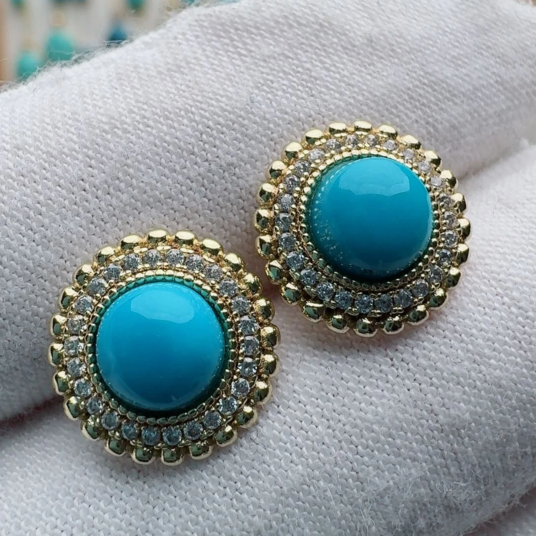 绿松石未镶嵌耳饰