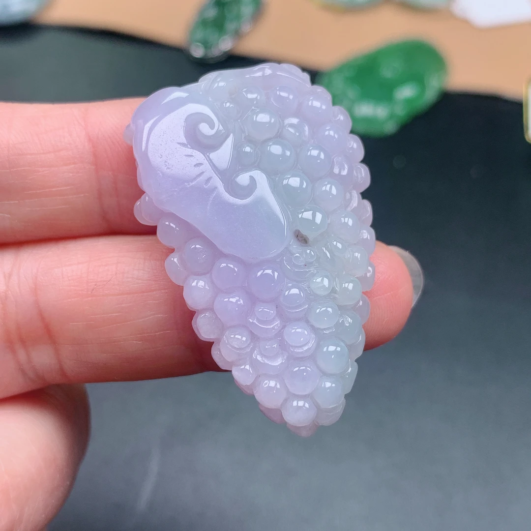 紫罗兰多子多福葡萄吊坠天然缅甸翡翠A货男女款时尚百搭显气质