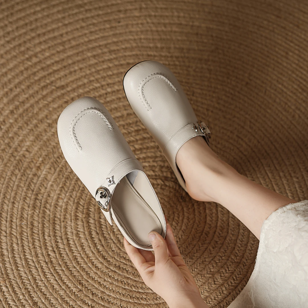 Ageless轻熟龄真皮软底包头拖舒适浅口方跟圆头凉拖春夏季一脚蹬