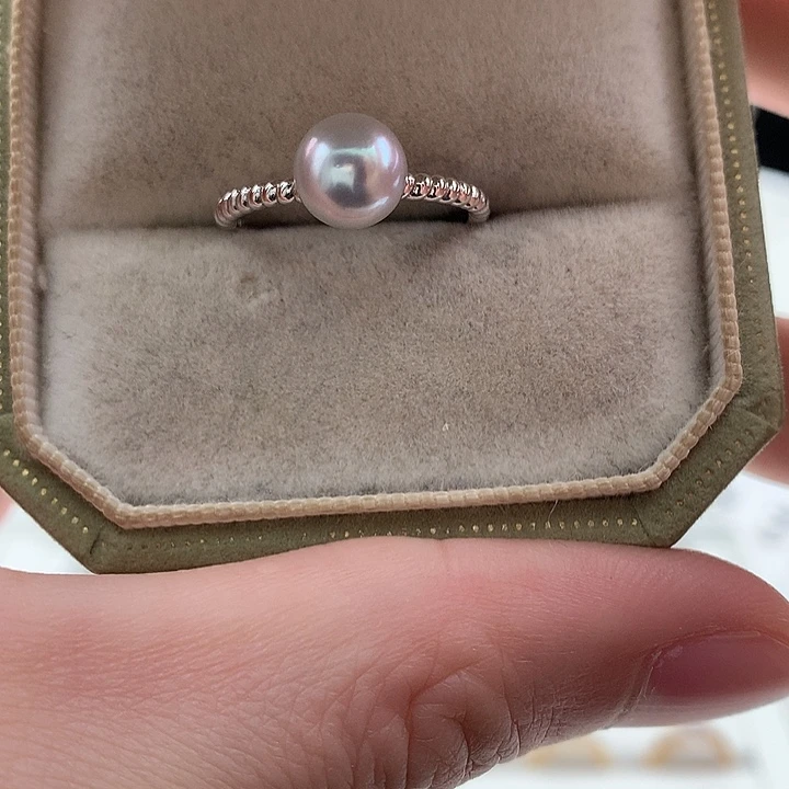 海水珍珠银S925镶嵌戒指7-7.5mm 真多麻