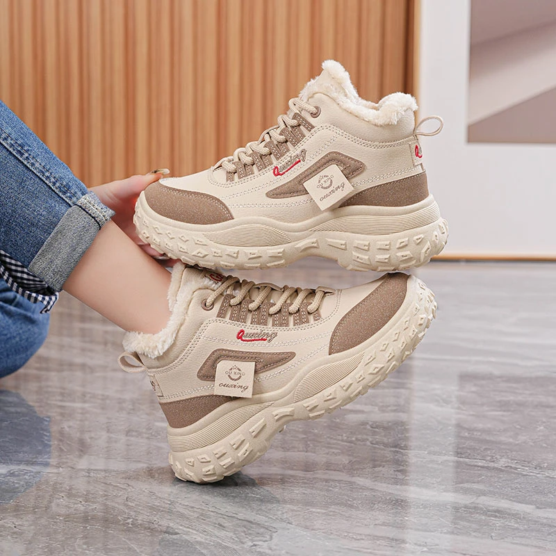 厚底高帮老爹鞋女加绒加厚棉鞋保暖鞋韩版休闲运动鞋2025冬季新款