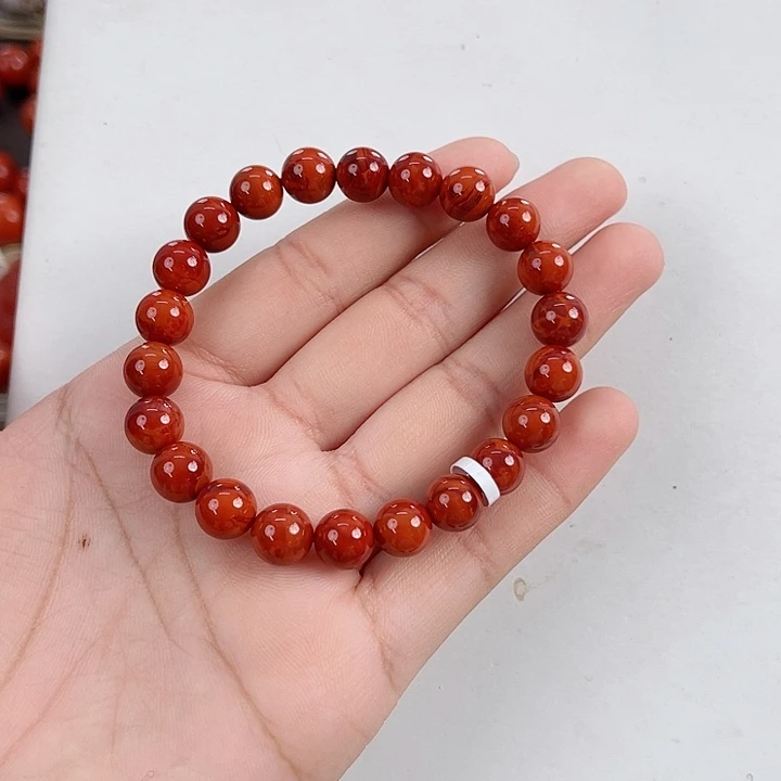 南红玛瑙未镶嵌瓦西收藏级牛血红双色圆珠单圈8mm