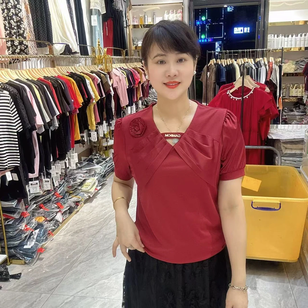 1-9198休闲V领T恤60长