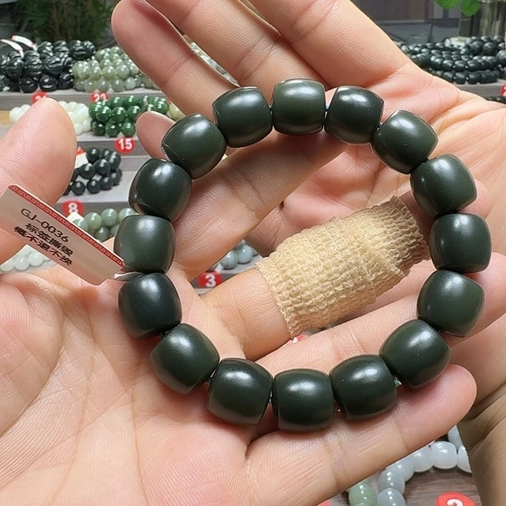 未镶嵌手链和田玉新疆塔青特细直切卡14