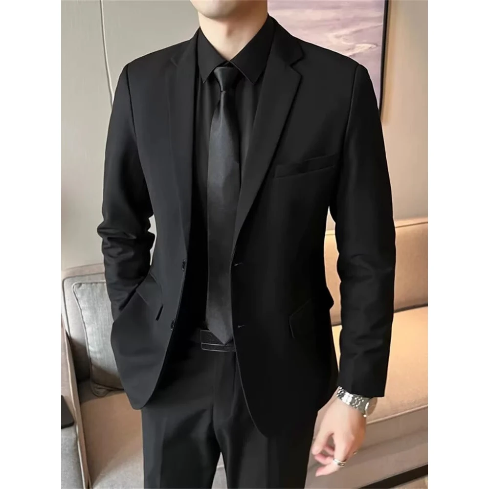 男士商务休闲秋冬季节潮流简约洋气新郎英伦风纯色帅气西装套装上