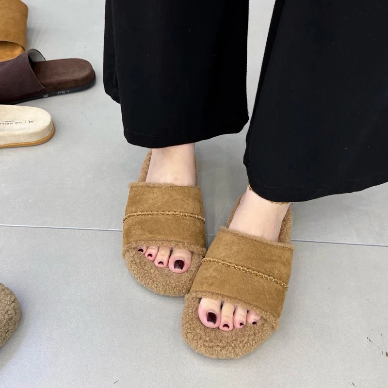 厚底高级感毛毛拖鞋女外穿2025新款秋冬舒适百搭防滑加绒勃肯棉拖