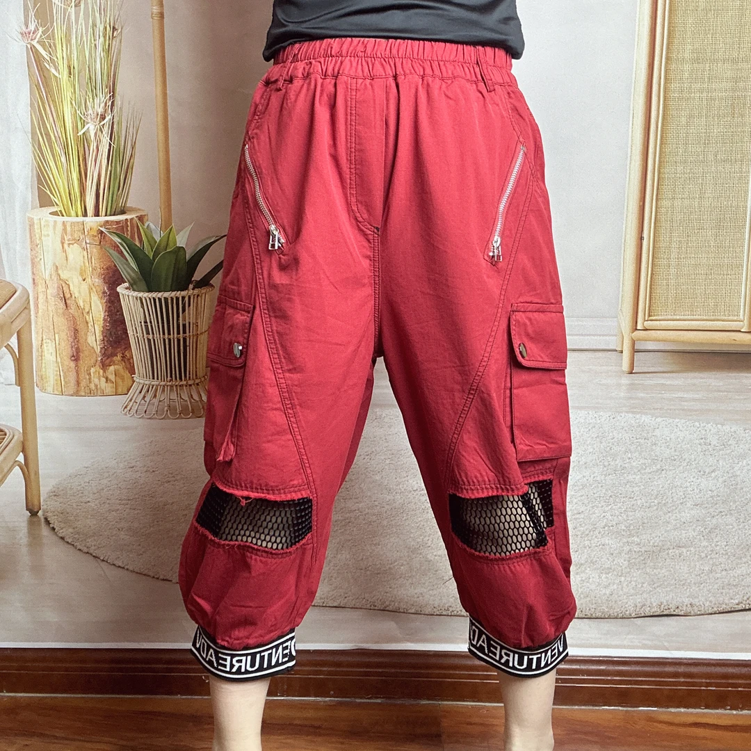 85160薇拉欧货夏季新款百搭时尚休闲运动气质显瘦拼接网子牛仔裤