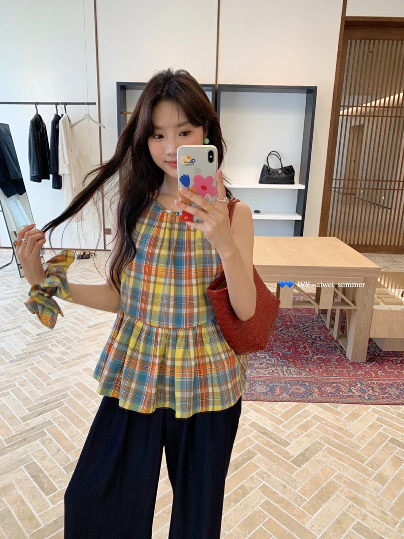 夏季新款无袖小衫+长裤套装复古设计感小众背心上衣直筒裤女韩系