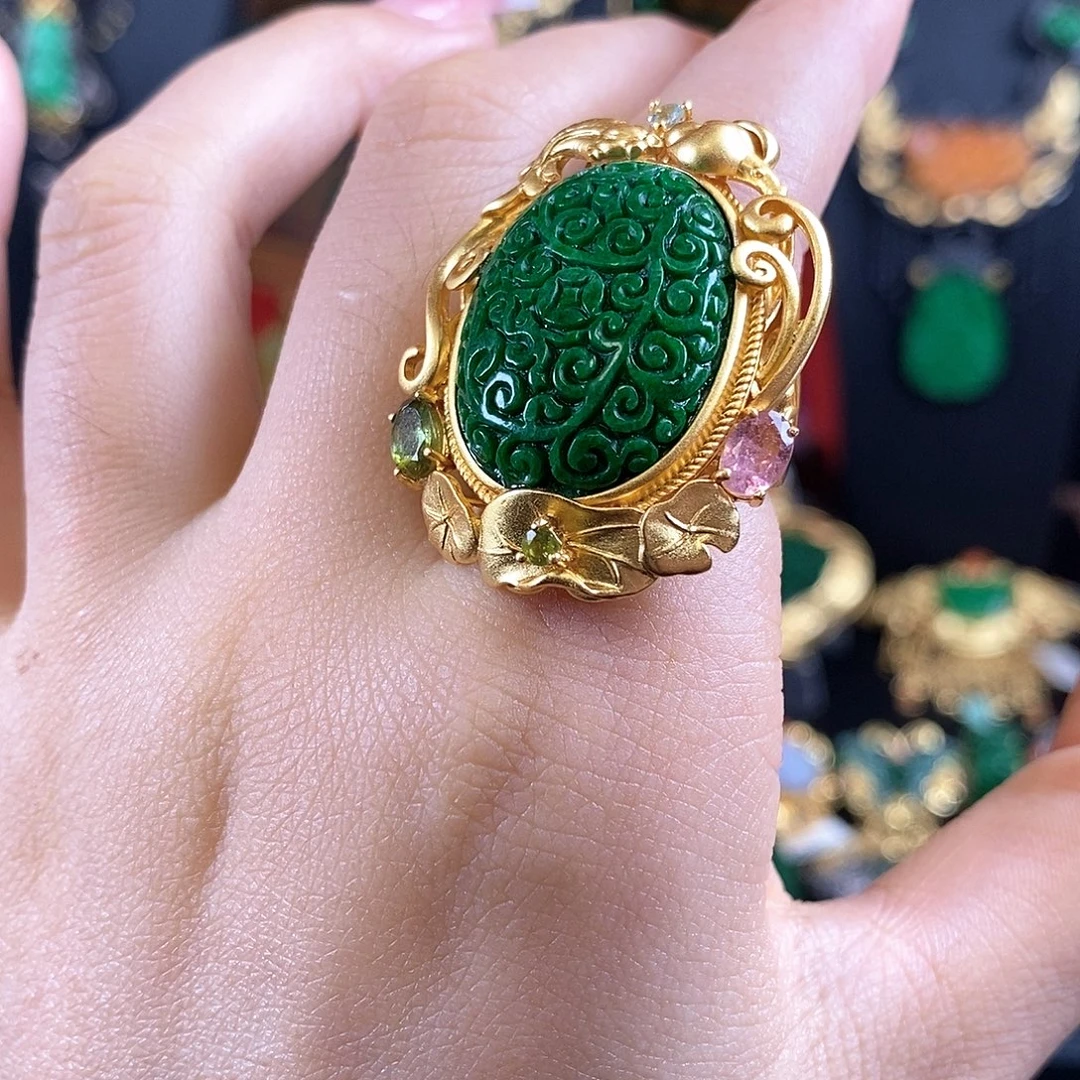 翡翠银S925镶嵌戒指戒指