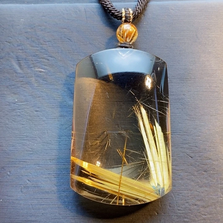 颈饰未镶嵌发晶天然清透体V型钛晶花无事牌