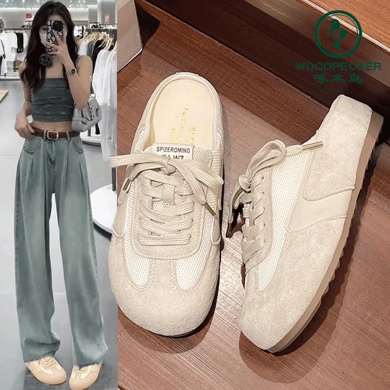 啄木鸟厚底德训鞋包头半拖鞋女外穿2025新款夏季懒人勃肯鞋凉拖鞋