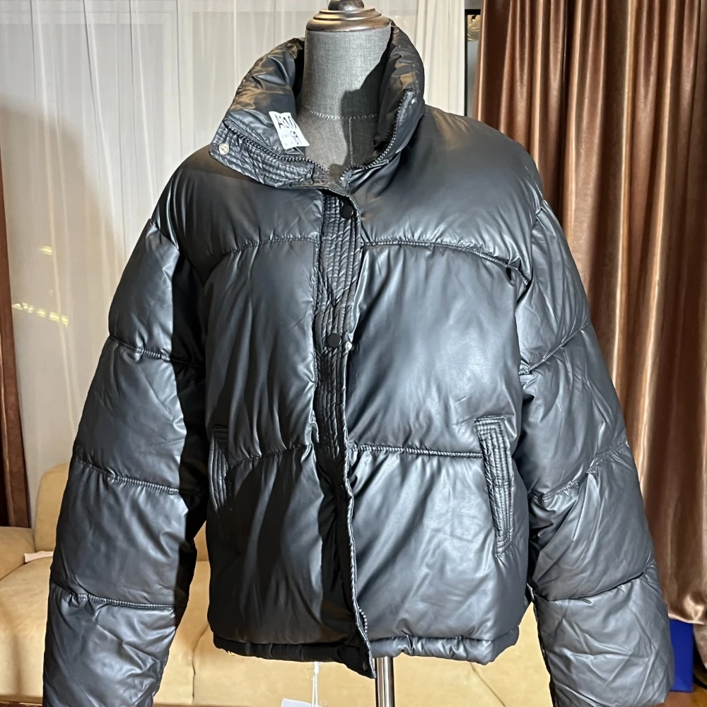 A301富婆同款黑色皮质短款加厚棉服外套立领棉衣休闲女士短款秋冬