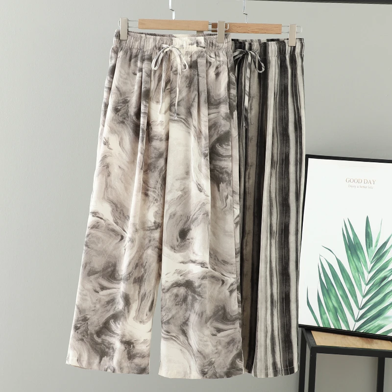 2025女装夏装胖妹妹新款水墨画长裤女微胖大码直筒裤设计感裤子