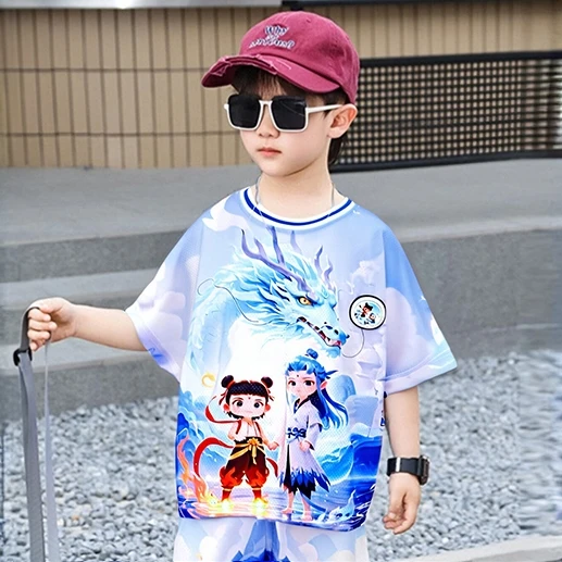 小童夏季哪吒闪灯款短袖套装酷帅服装