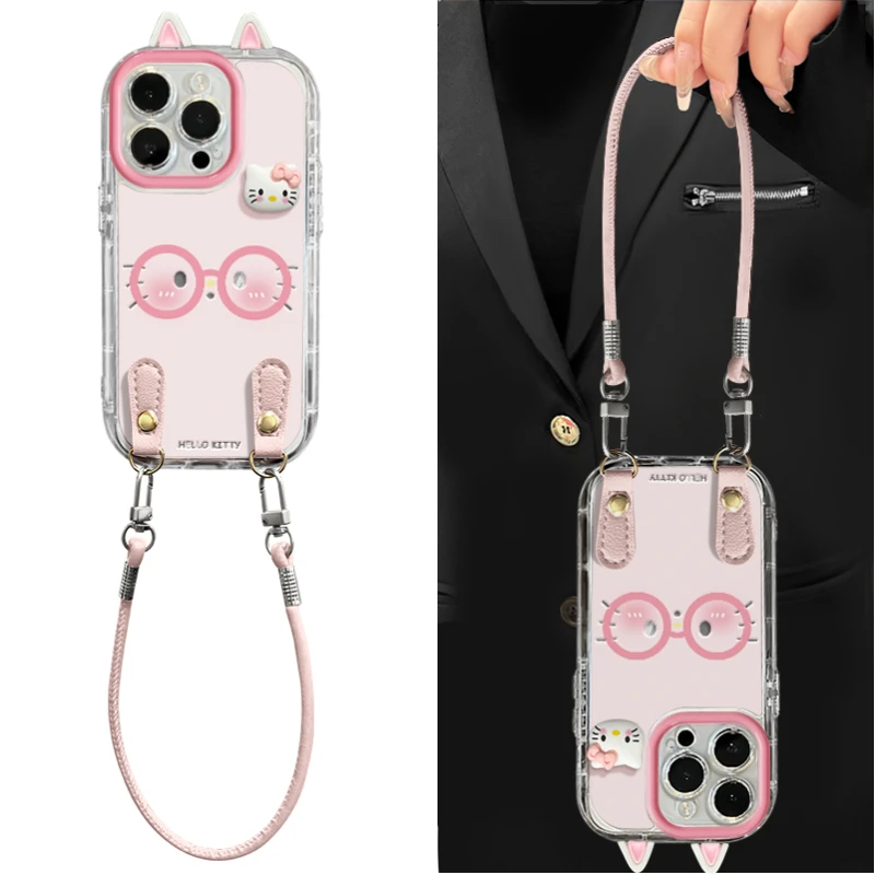 镜框kitty适用苹果16promax泡芙华为p手机壳iPhone15羽纱oppo小米