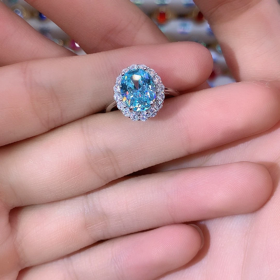 海蓝宝石戒指银S925镶嵌银色810