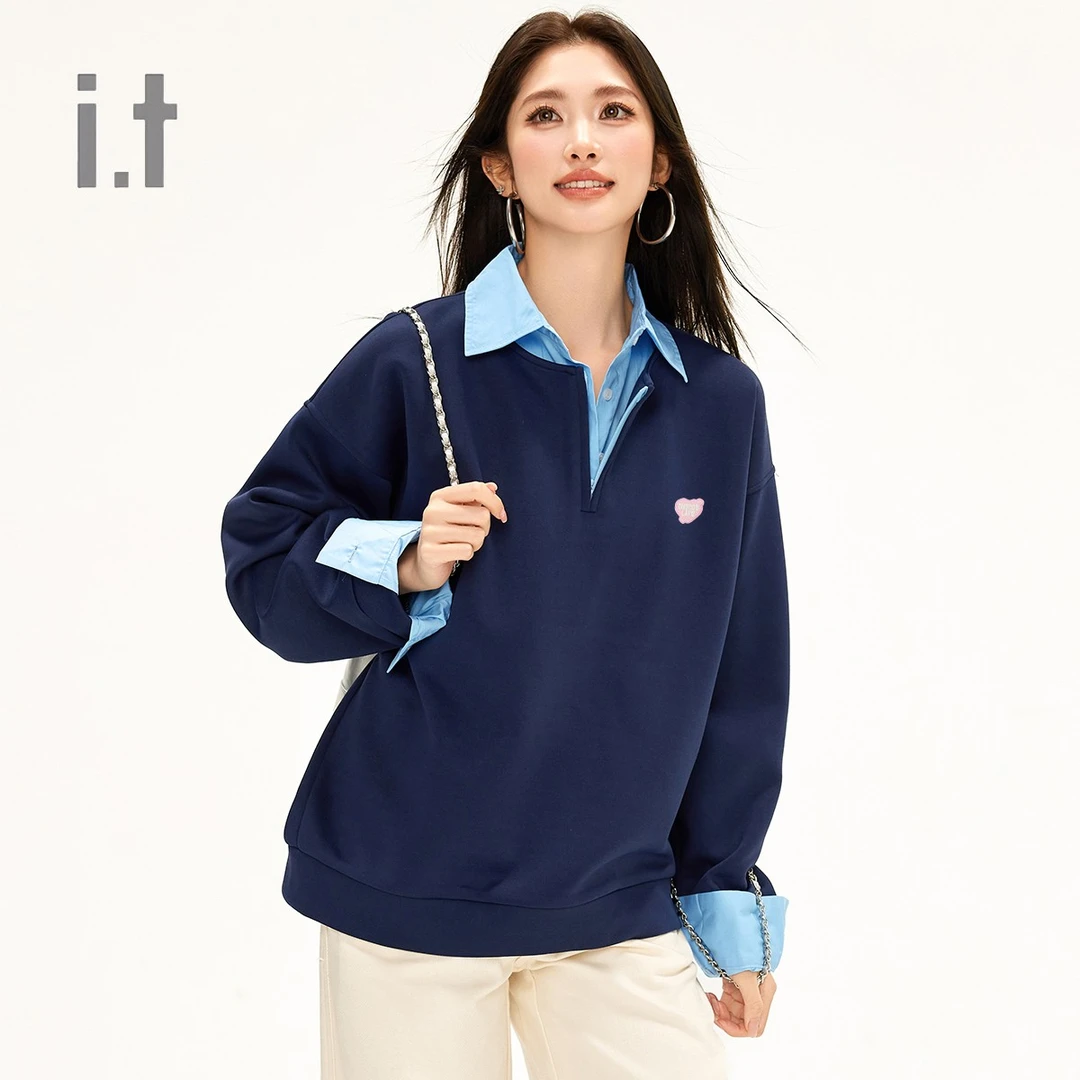 CHOCOOLATE【假两件】polo领卫衣女春季松弛感上衣