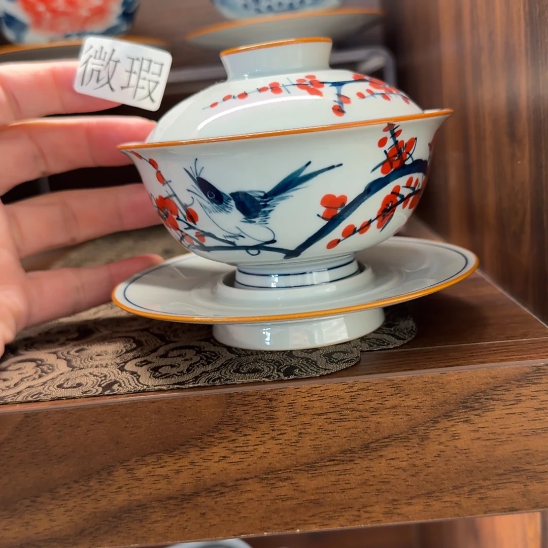 釉下手绘茶具微瑕