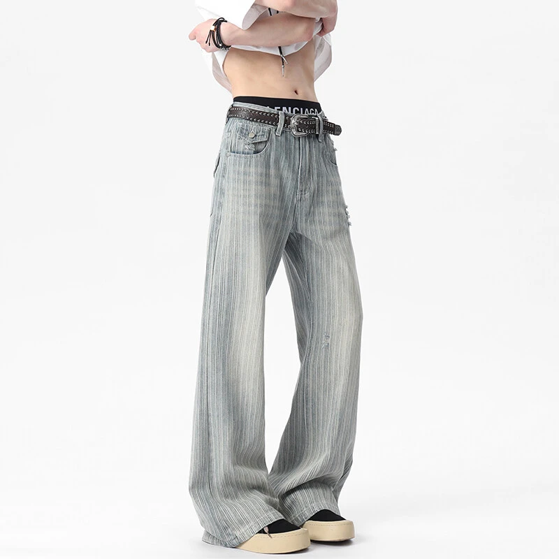 美式复古竹节纹水洗牛仔裤男工装裤子设计感高级感cleanfit直筒裤