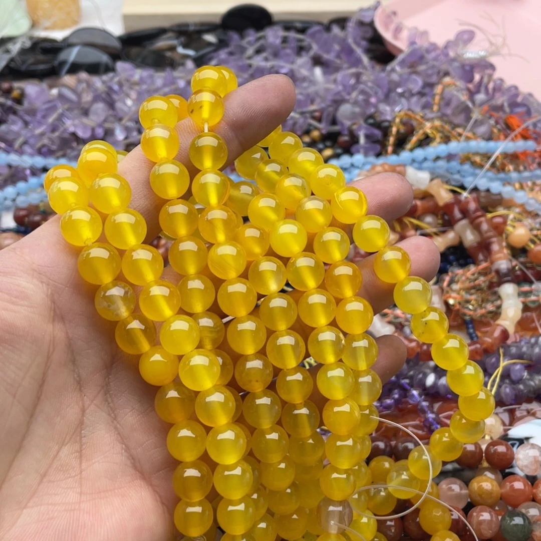 玛瑙/玉髓珠宝半成品未镶嵌一条装卡10mm黄玛瑙圆珠