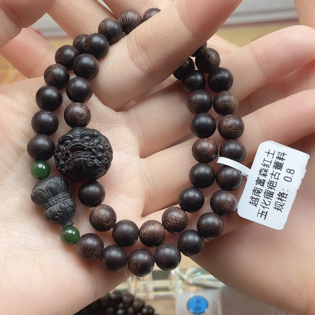 沉香手串越南富森红土玉化瘤疤