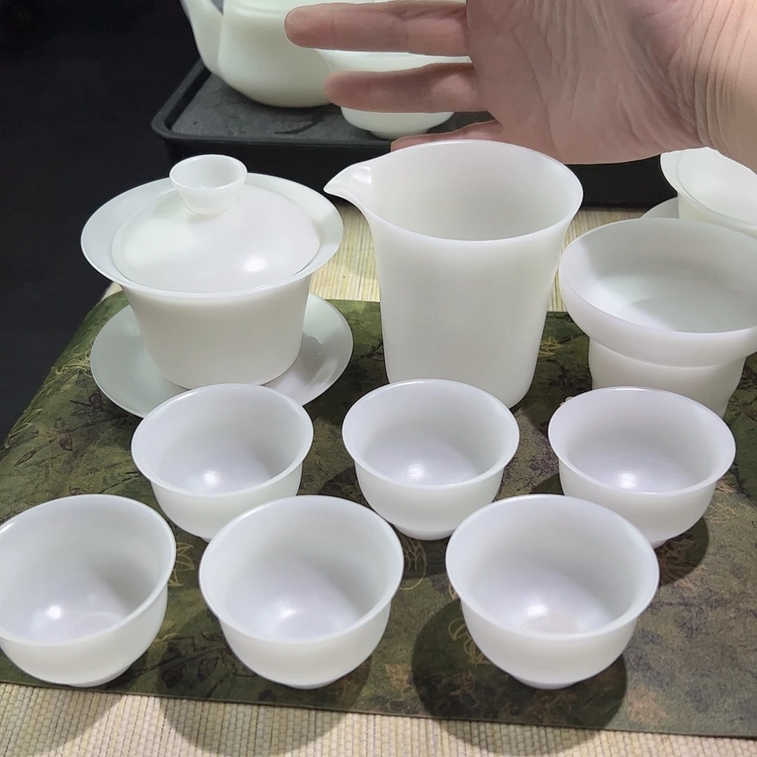 素烧璞玉薄胎马蹄盖碗茶海过滤组+6个45ml铃铛杯
