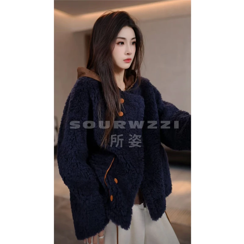 SOURWZZI/所姿新款冬季加厚时尚休闲宽松女士羊毛外套SZ-25586