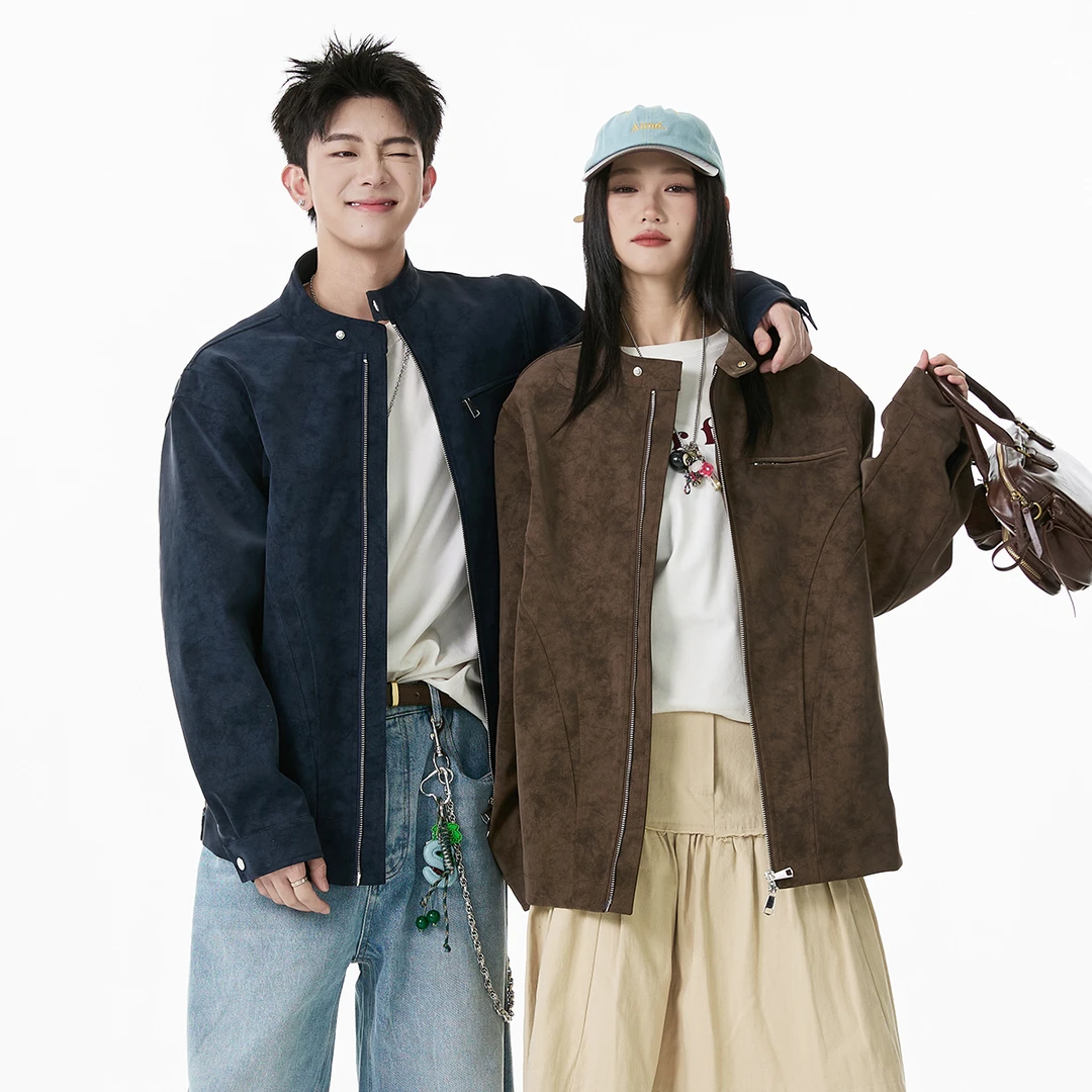 K•WEH秋装新款美式复古克林顿皮夹克外套男痞帅宽松结构情侣外套