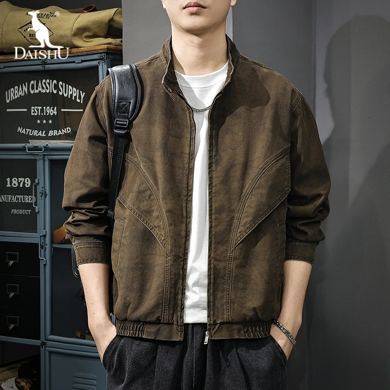 Dai Shu/袋鼠美式复古工装夹克男秋季新款立领长袖宽松休闲外套潮