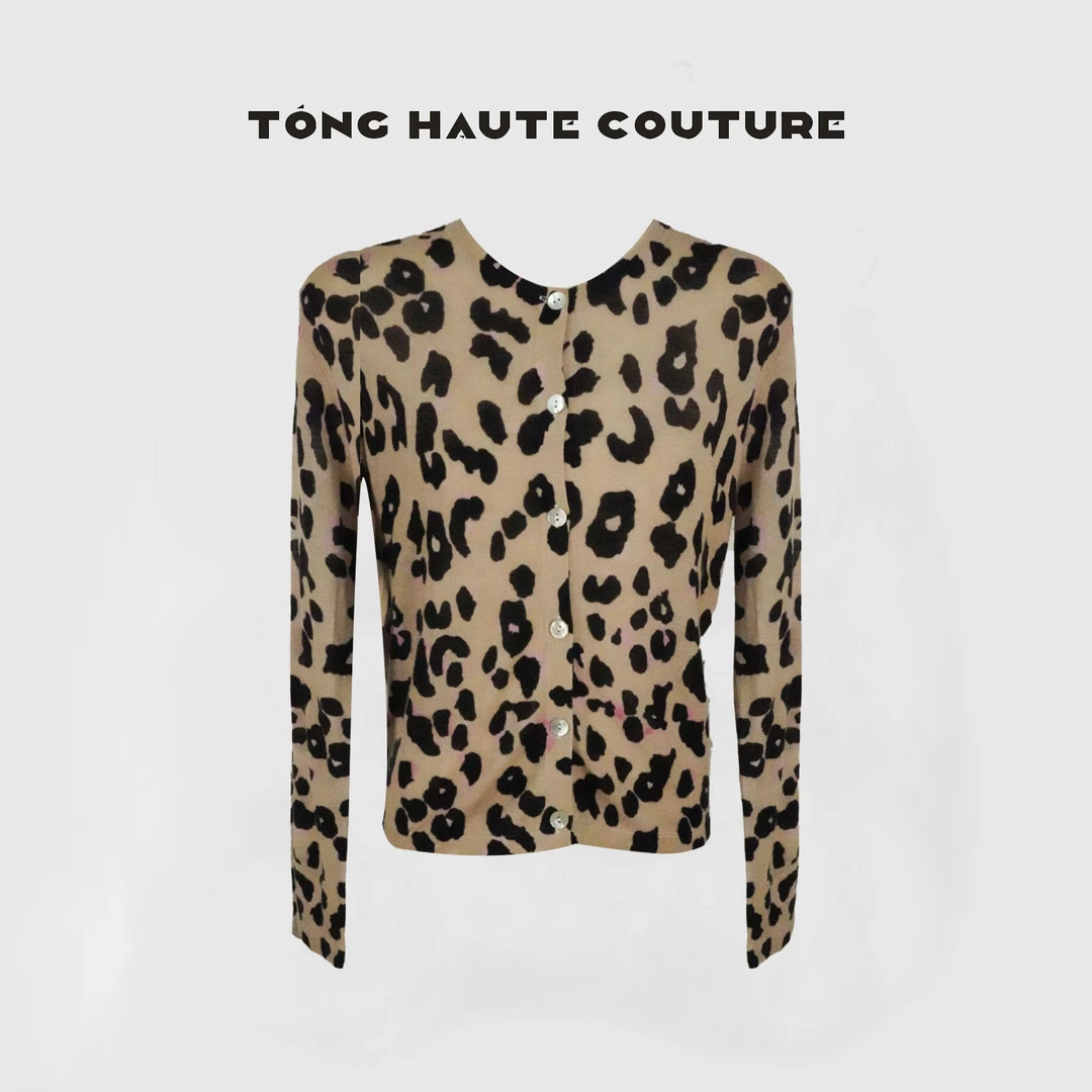 【溪言】秋冬100绵羊毛高级感豹纹圆领时尚休闲开衫 YY710