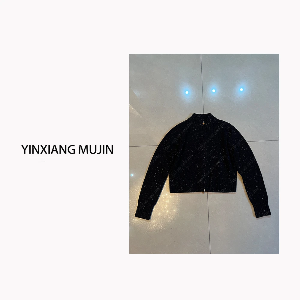 【YINXIANGMUJIN】满天星开衫 秋冬羊毛短款百搭外套女士小立领毛衫