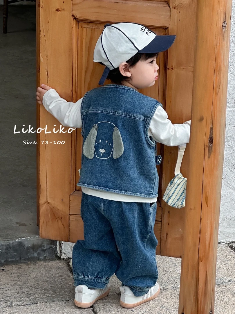LikoLiko2025浅秋 小狗牛仔马甲三件套 L3583