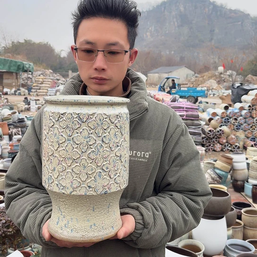 紫砂花盆口20高30（一个菠萝彩色老庄